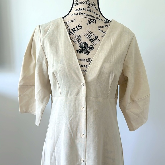Commense Cotton and Linen Button Front Knotted Long Dress - Picture 2 of 13